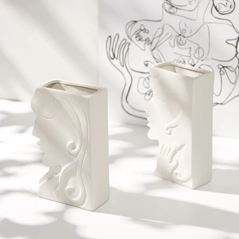 Nordic style creative face flower vase home decoration ceramic face vase