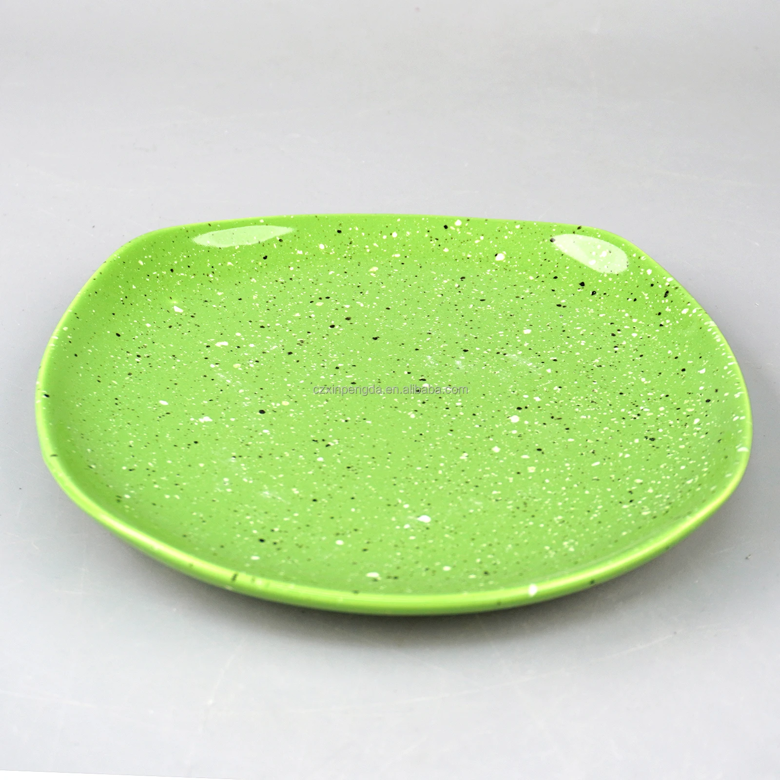 Popular Design Creative Sesame Dots Fruit Dessert Square Ceramic  Plate Green with Speckles High Quality  Durable Porcelain