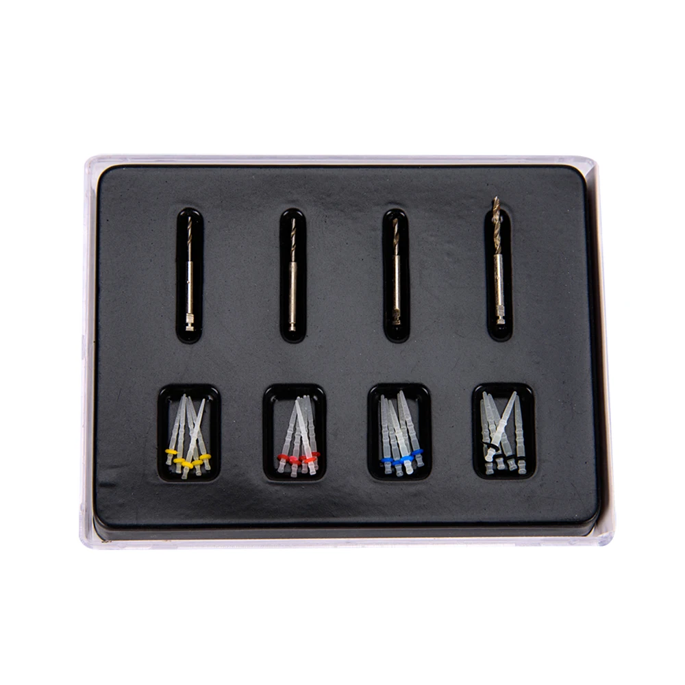 Dental Glass Fiber Post with Drill Screw Kits 4 Sizes x 5 Posts + 4 Drills