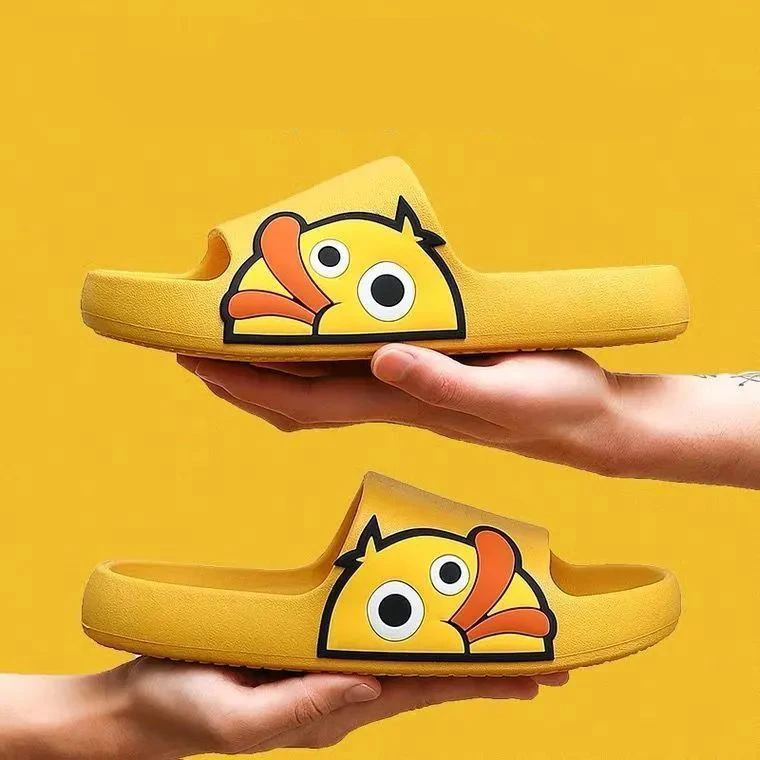 New 2024 Soft EVA Cloud Pillow Slippers Comfy Thick Sole Rubber Duck Print House Beach Flip Flops Slides  for Women