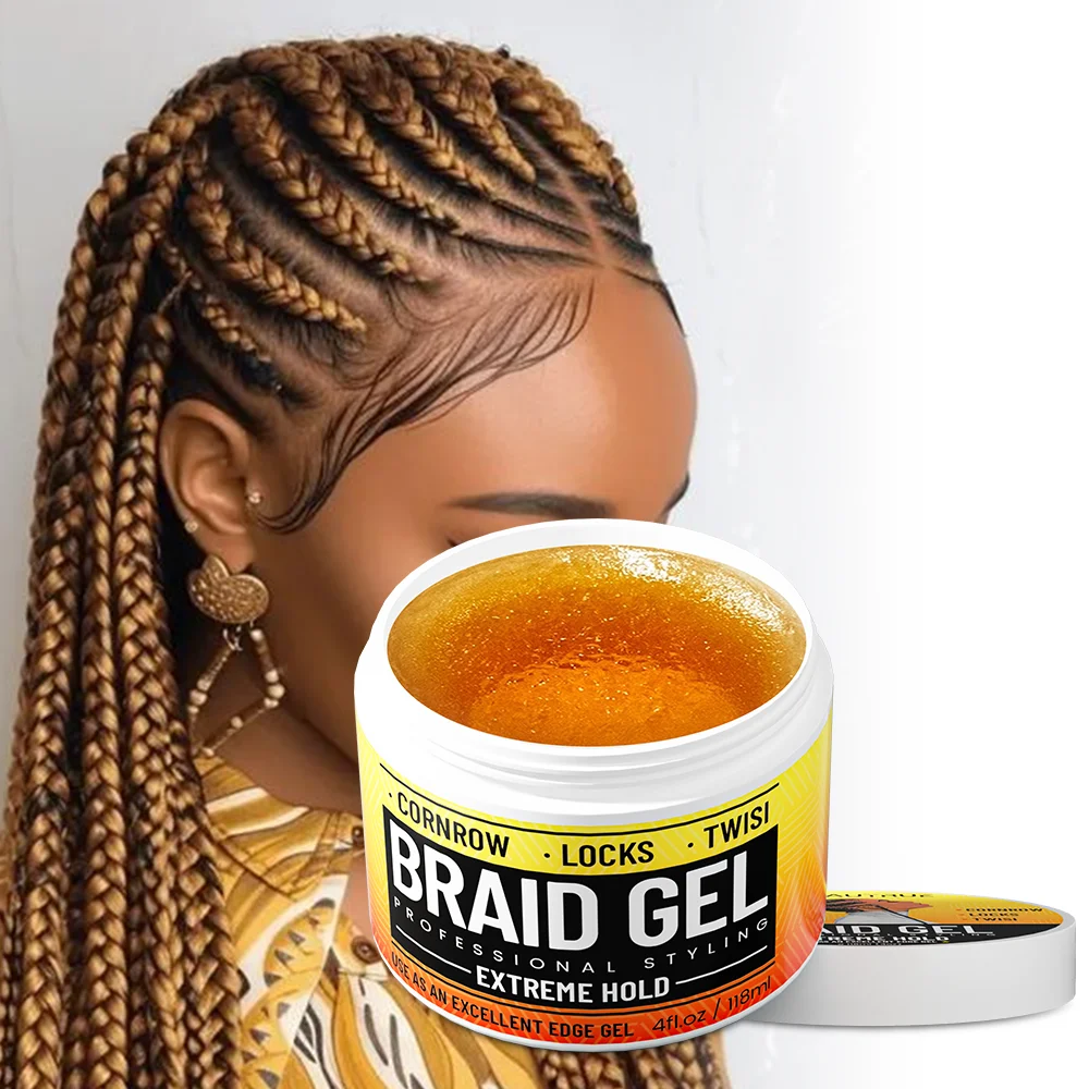 Private Label Vegan Tea Tree Extreme Hold Braiding Gel For Hair Locks Twists Cornrows Extra Hold Smooths Tames Frizz Braid Gel