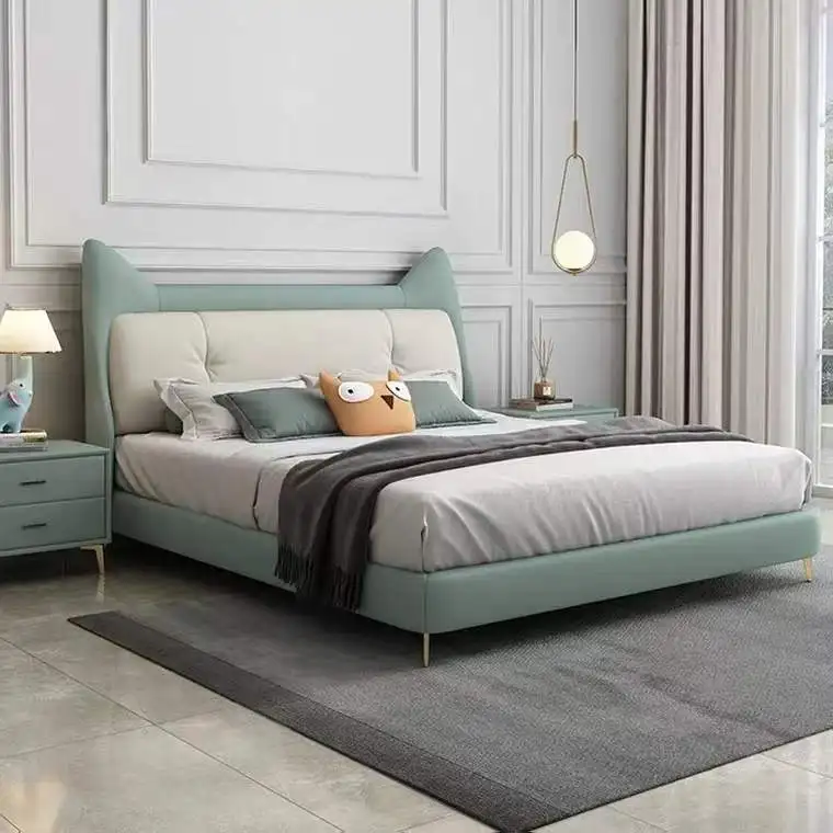 Fancy Comfort Lovely girls Boys Children Bedroom Furniture Set Kids Bed Cute Leather Soft Backrest Wood Storage Bed