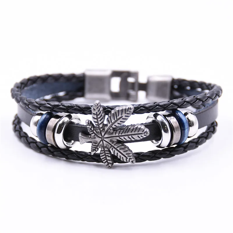 Vintage Punk Maple Leaf Accessories Faux Leather Bracelet Men Women Charm Wrist Strap Bracelets