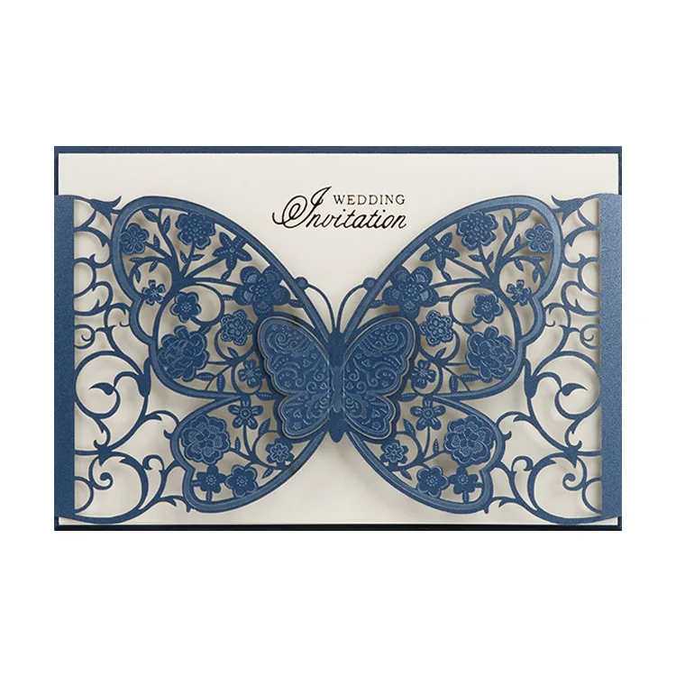 
blank insert customized names fancy invitation cards navy blue wedding invitation 