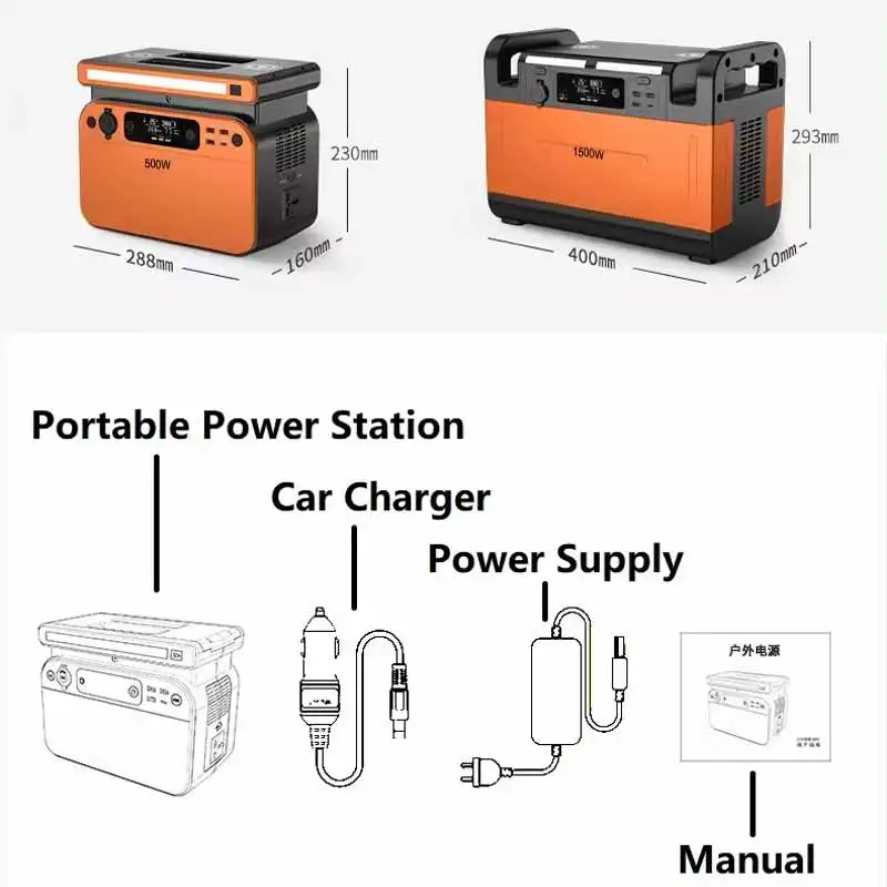 500W 1000W 1500W Battery-Powered Portable Power Station Solar Generator For Devices and Appliances Camping Event Home Backup