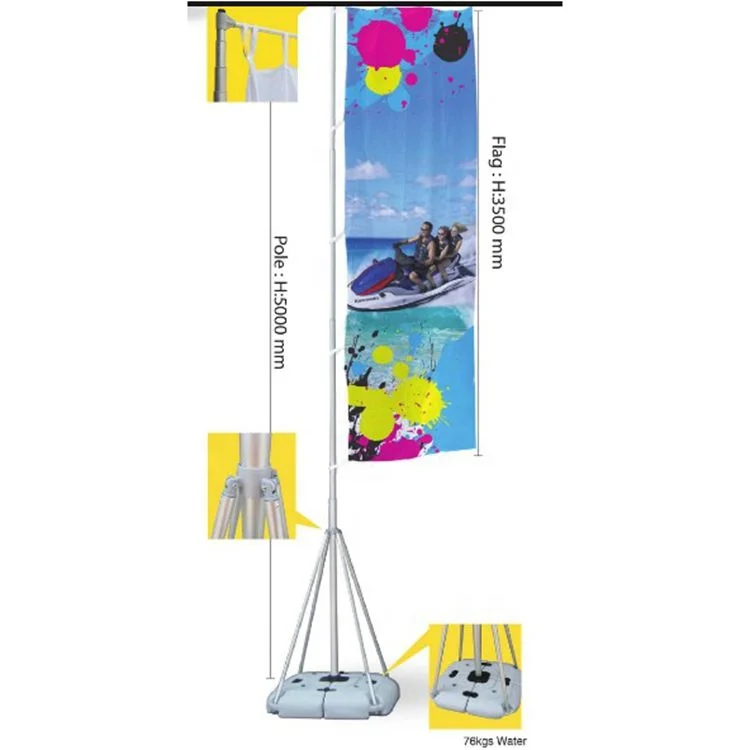 Promotional Banner Display Stand Outdoor Advertising Baach Flag 5 Meter Water Base Telescapic Flagpole Portable Aluminum Hanging