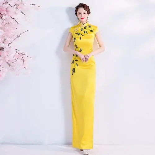 2020 summer yellow Women Cheongsam qipao embroidered floral 533884