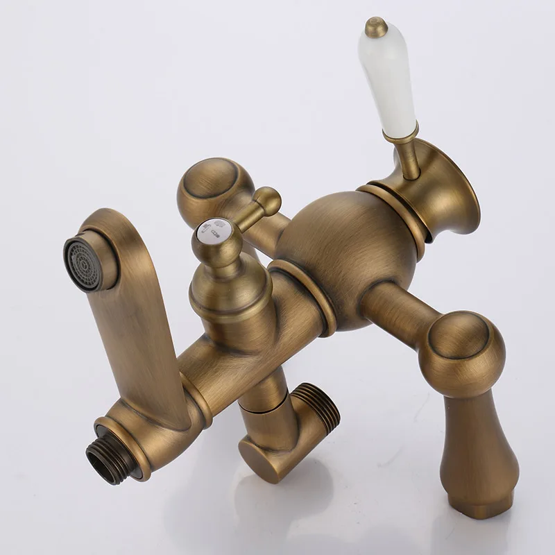 Best Selling Bathroom Exposed Shower Mixer Wall Mount Antique Brass Gold Rainfall Shower Faucet Set