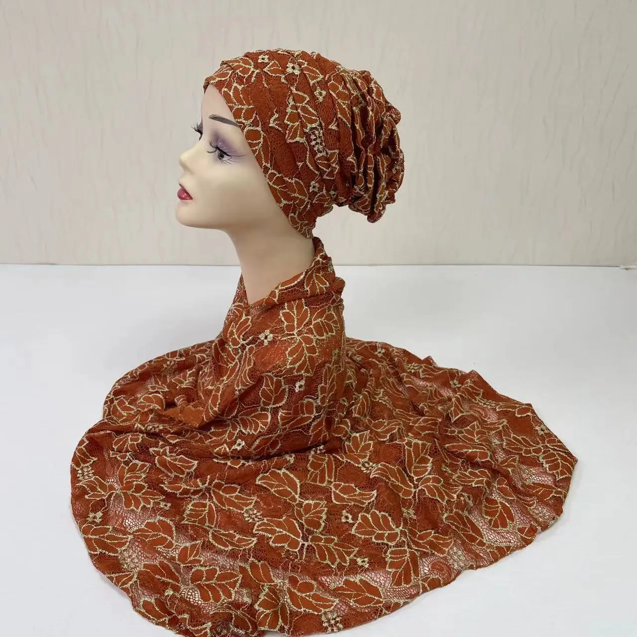 MS-2156 2024 new arrival 100% Cotton Hijab Dubai African Headscarf Prayer Shawls  Embroidery  lace Scarfs Ramadan Party Outfits