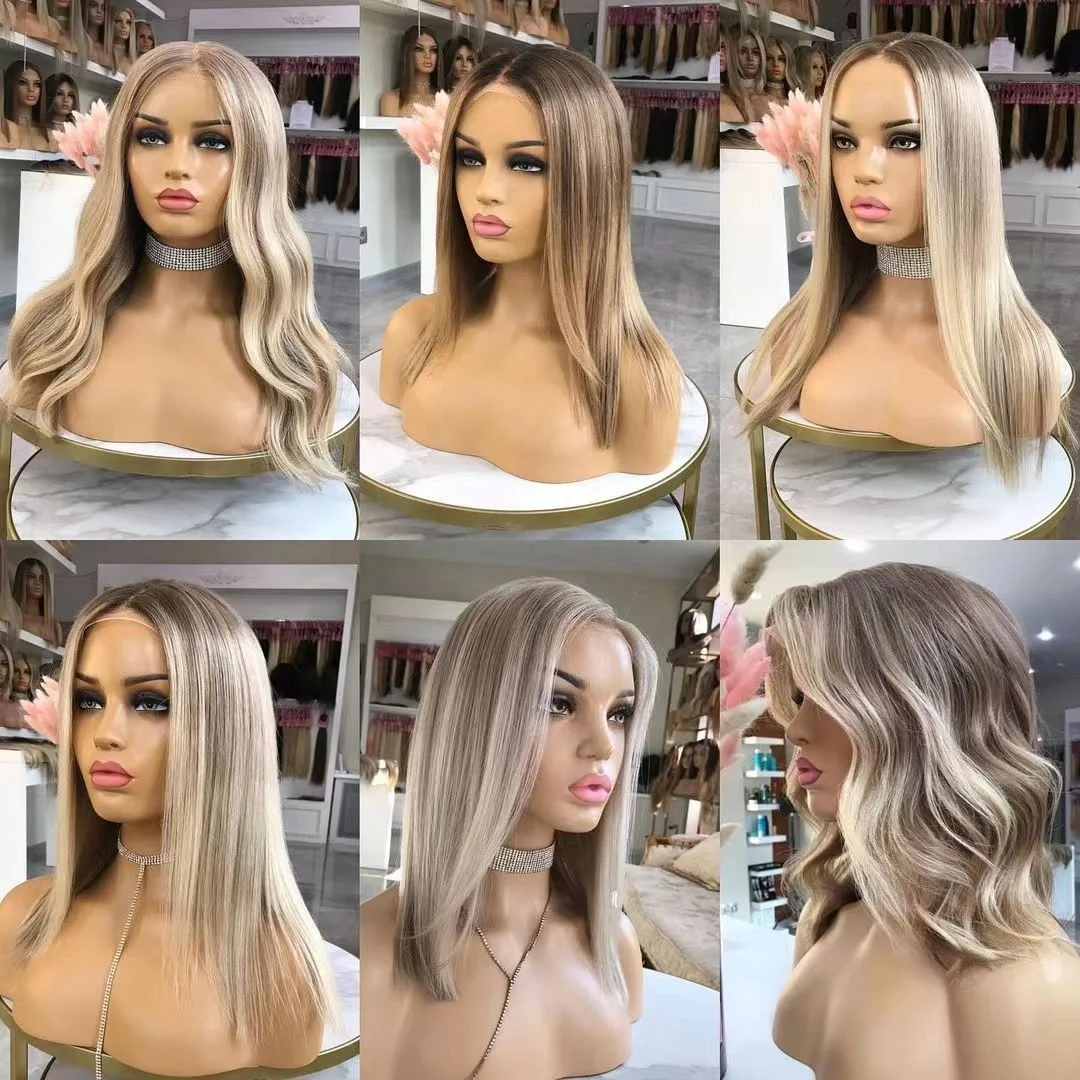 Double Weft Jewish Hair Exotic Wave Blonde Brown Highlight Color Cuticle Aligned Human Hair HD Lace Frontal Wigs