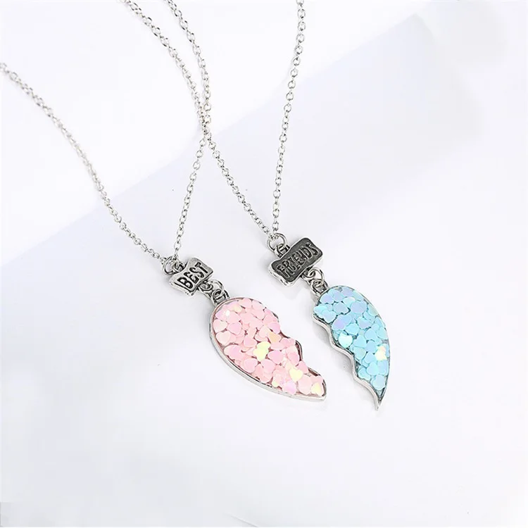 Double Heart Sequins Necklaces For Confidante Best Friends Lettering Glue Dropping Bracelet Jewelry Friendship Necklace 1
