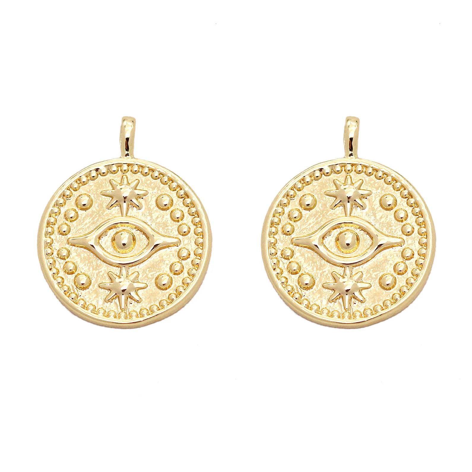 Factory Wholesale Pentagram Eye Shape Copper 14k Gold Plated Jewelry Coin Pendant for Necklace