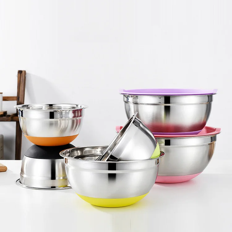 stainless steel Mixing Bowls Nesting Bowl Set with silicone lid Space Saving Storage Cooking Prepping & Food Storage