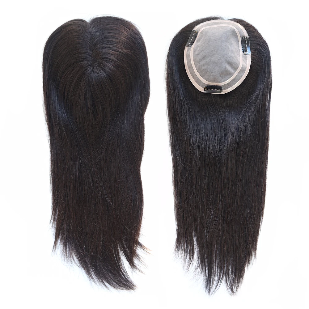 Mono Hair Toppers 5.5 x 6 Monofilament Women toupee 16 18 20 Inches Remy Human Hair Pieces for Women with Hair Clips