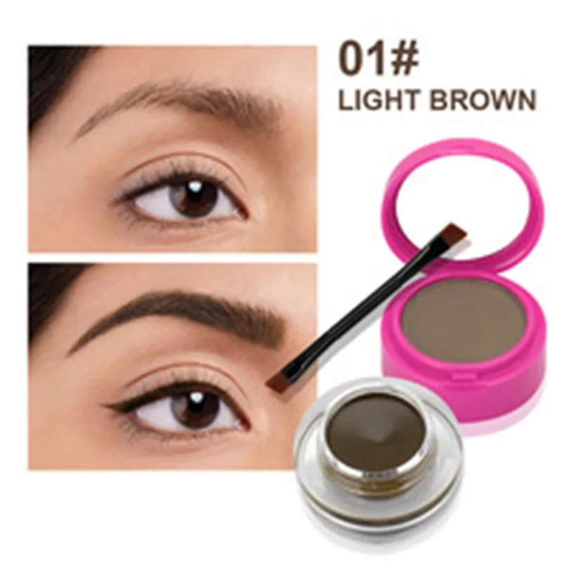 Private Label Dark Light Black Brown Colors natural vegan pigment waterproof 2 In 1 Eyebrow Powder Eyeliner With Angled Brush