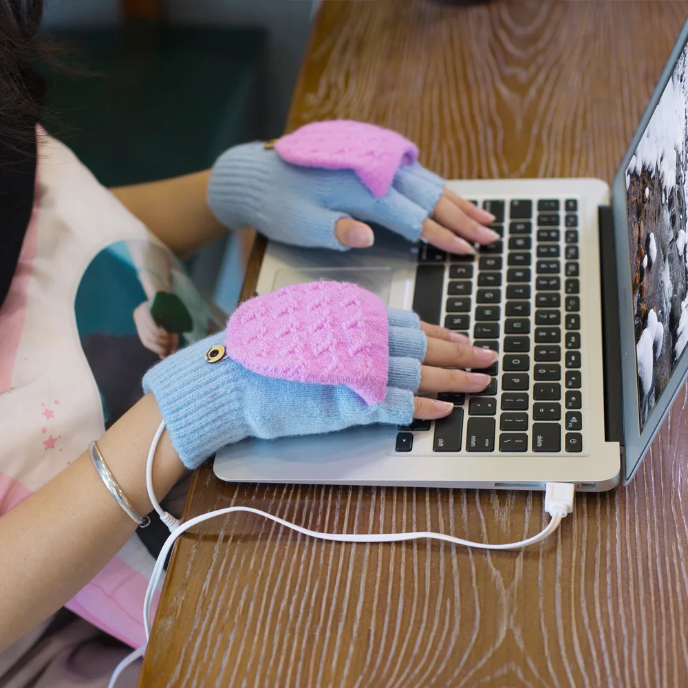 Шерстяные теплые перчатки с USB-подогревом грелки для рук зимние электрическим подогревом ноутбука без