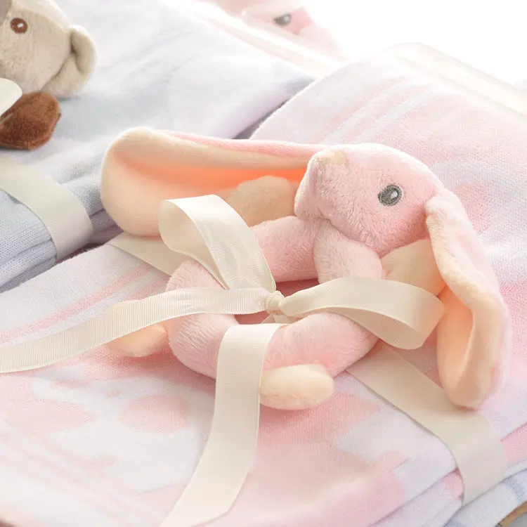 Personalized year growth organic cotton knitted baby cot blanket customized