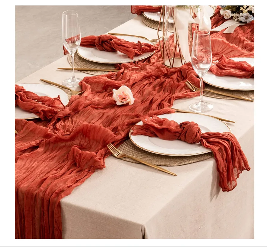 New Material customized size terracotta cheesecloth gauze fabric dinner crinkle napkins for wedding