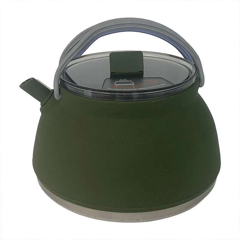 1.5L   Silicone Folding Kettle Outdoor Collapsible Water Kettle With Stainless Steel Bottom for Travel Picnic