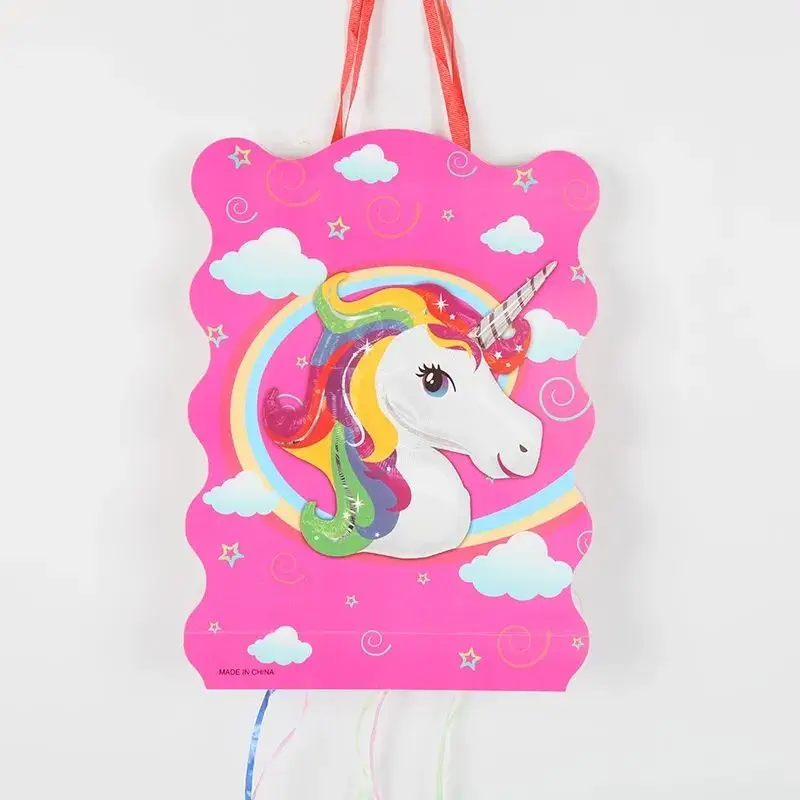Unicorn Themed Kids Girls Foldable Pinatas Charming Happy Decoration Hanging Party Supplies Propz Pull String Paper Pinata