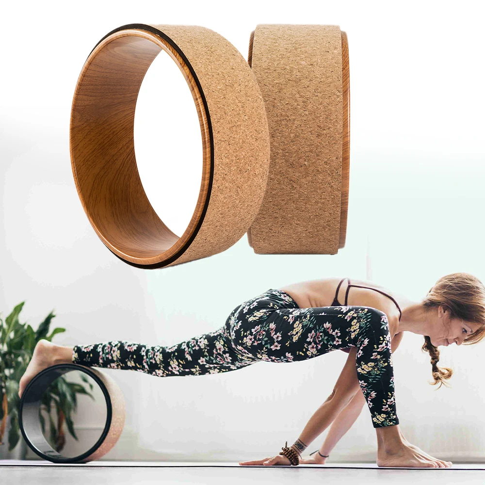 HUAYI Eco friendly natural Gym fitness body good factory cork wood yoga wheel balance