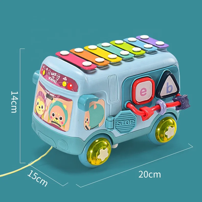 Multifunction School Bus Toys For Kids With Piano Letter Baby Rattle