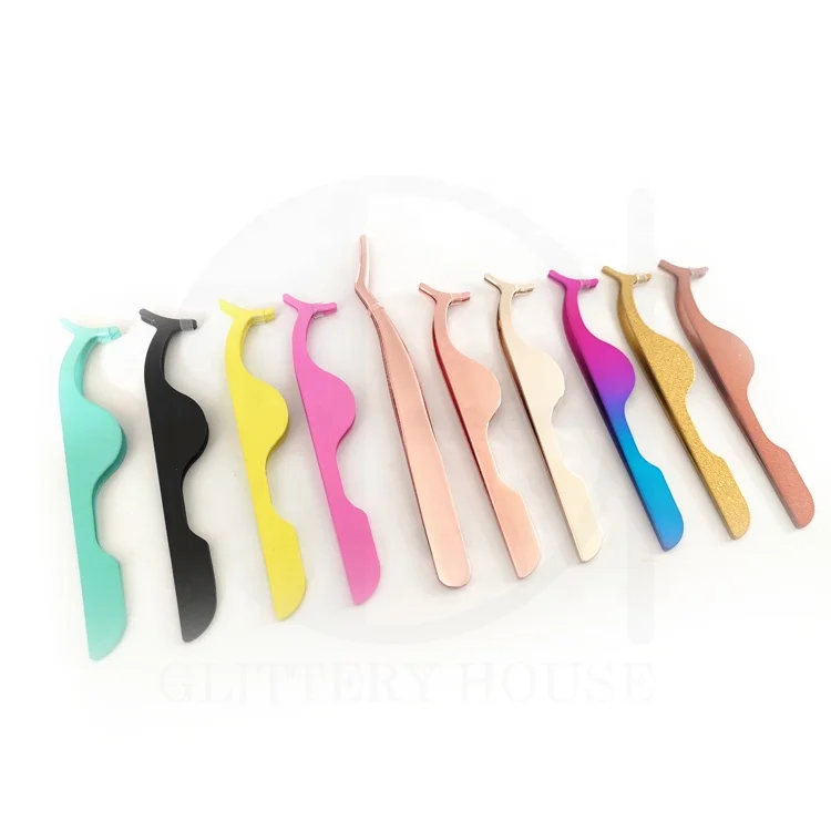 Lash Applicators Wholesale Rose Gold Pink Black Eyelash Tweezers Stainless Steel Private Label Strip Eyelashes Applicators