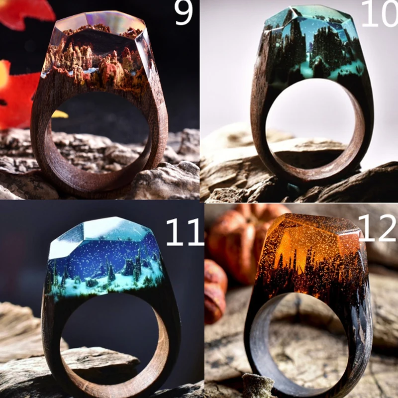 19S100803-Yiwu Wholesale Delicate Forest Resin Waterfall Ring Jewelry Creative Wood Resin Rings For Promotional Gifts