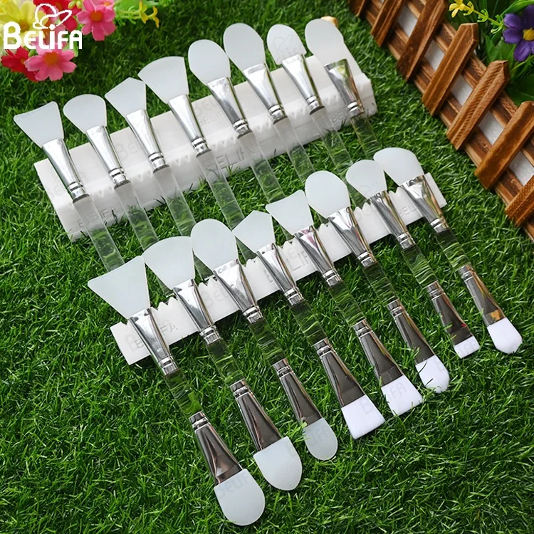 private label vegan facial and body silver double-ended white silicone face flat head fine masking silicon mask applicator brush