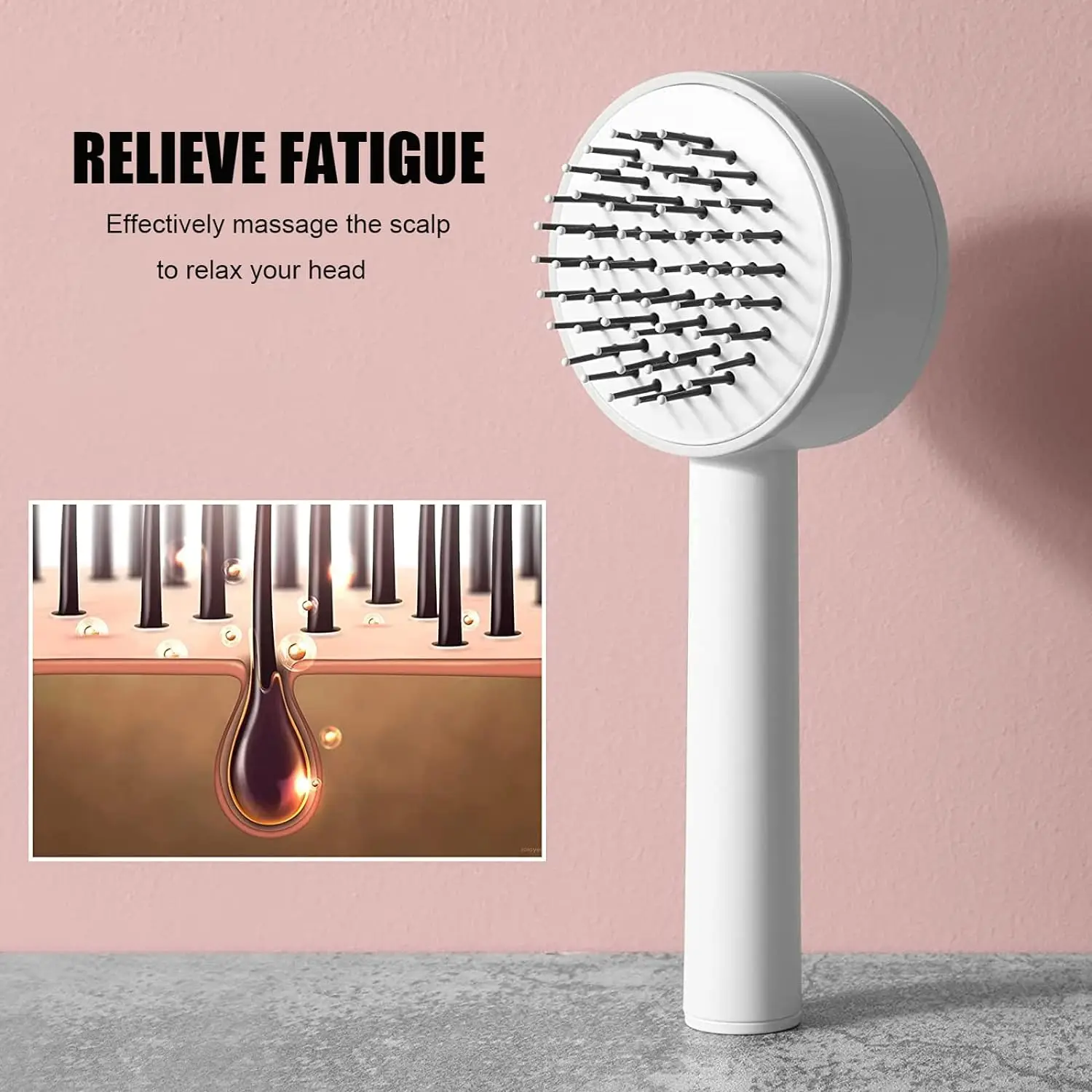 Super Soft Self Cleaning Hair Brush with holder For Women Wet or Dry Detangling 3D Air Cushion Massage Comb to Make Hair Smooth