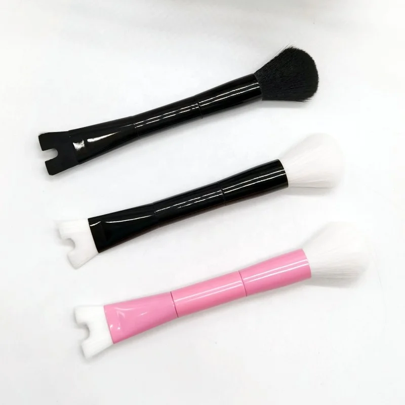 Dual-Ended Brush Fluffy Buffing Brush for Defining Cheek Bones Black Pink Perfect U Shaped Nose Contour Brush
