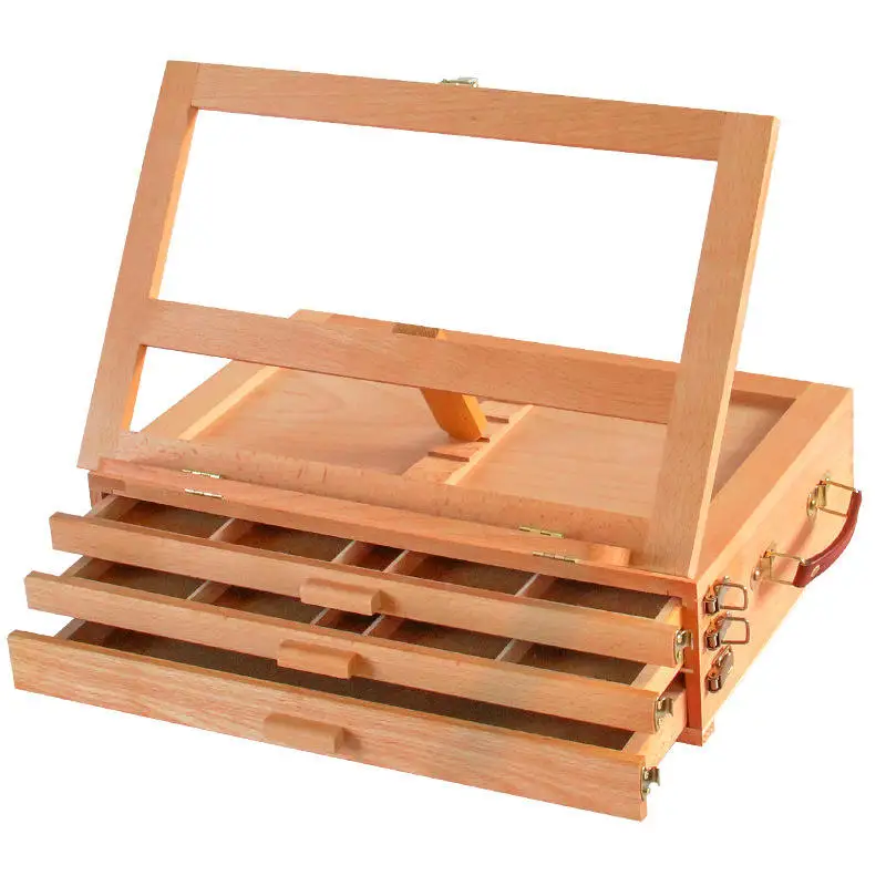 Panwenbo Art Supply Adjustable Wooden 3-Drawer Storage Box Easel Premium Beechwood Portable Wood Artist Desktop Easel