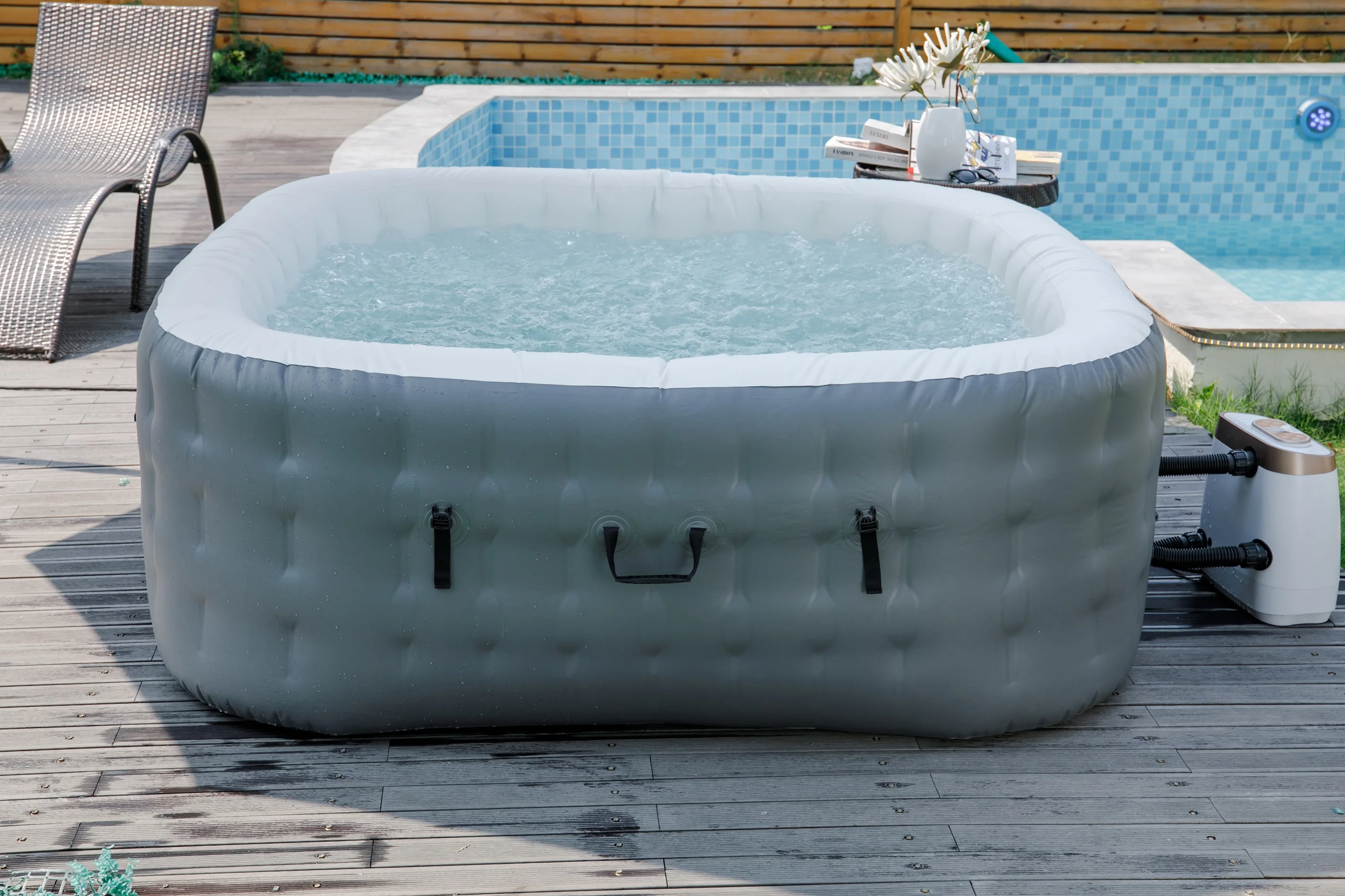 ME20024EU-M 4-6 человек заказное портативное квадратной формы с подогревом насос гидромассажная Ванна ленивый надувной бассейн спа в пузырчатую пленку, струй