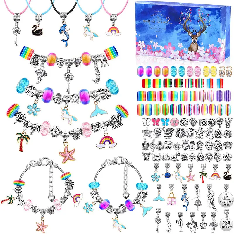 Fashion gifts for kids children 112pcs/set Cherry blossom deer crystal beads diy charm bracelet beads for jewelry making kit