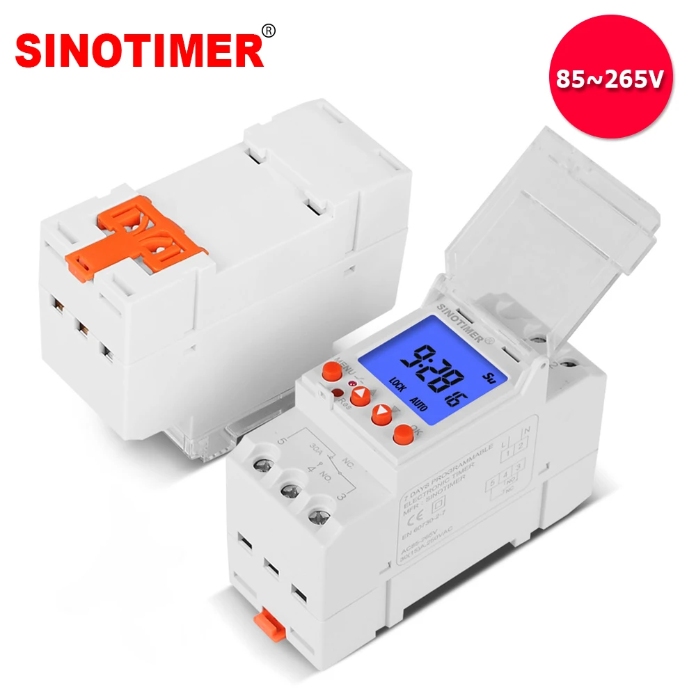 30A 220V High Capacity Super Big LCD Display Backlight Digital Weekly Programmer Universal NO NC Cycle Time Controller DIN Rail