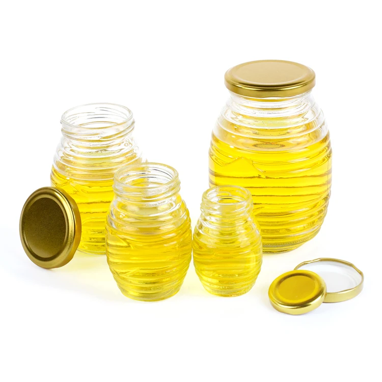 wholesale clear glass jar for honey with metal lids