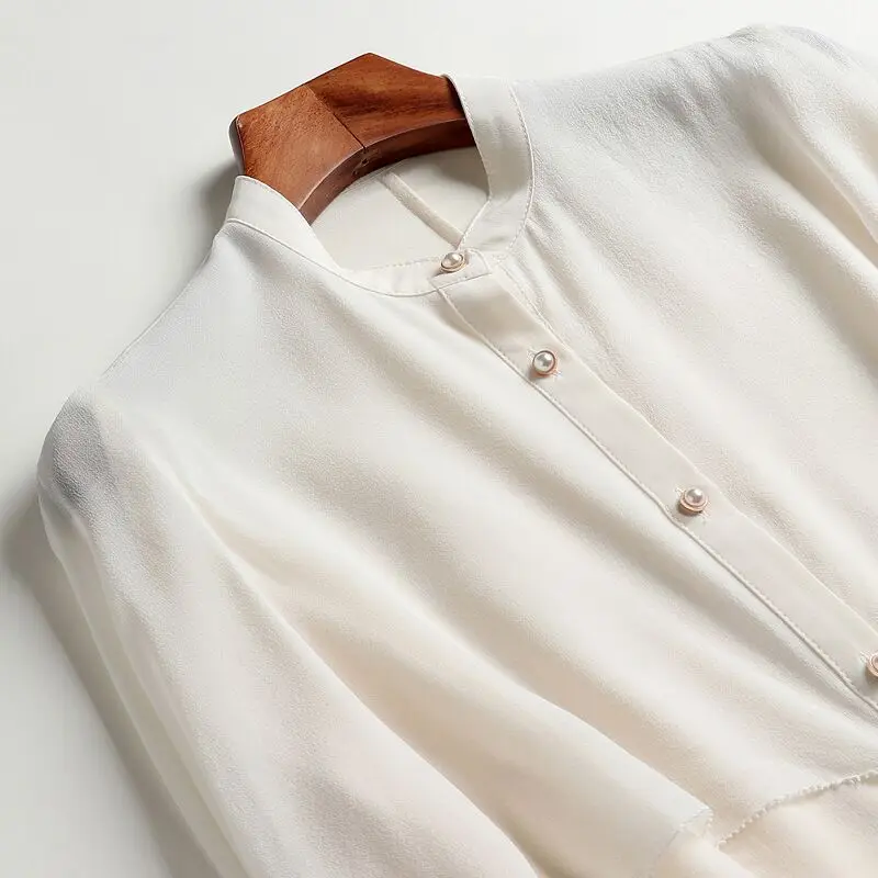 
Fashion cutting high-end white Silk chiffon blouses 