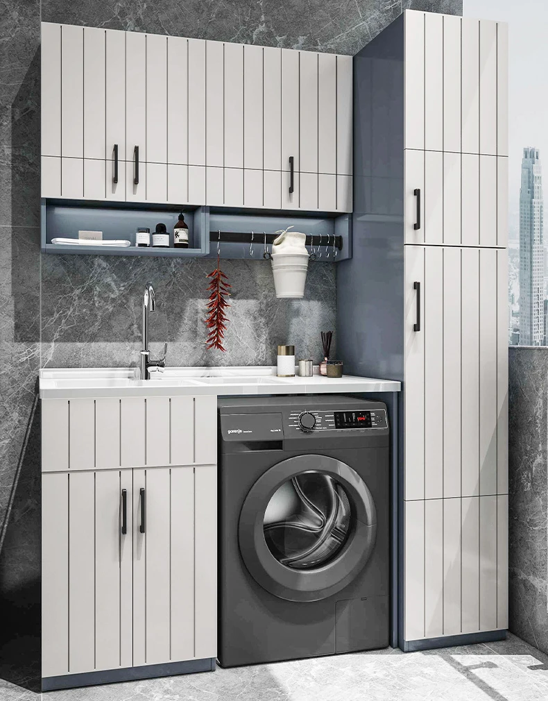Customized Modern Simple Design Wash Laundry Sink Cabinet Apartment Washing Machine Laundry Cabinet
