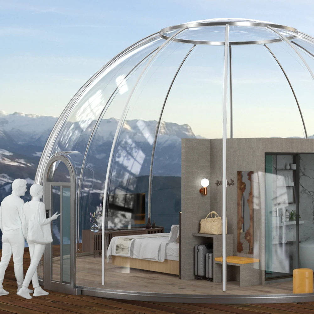 Polycarbonate house luxury bubble room glamping dome with bathroom for Vacation camping
