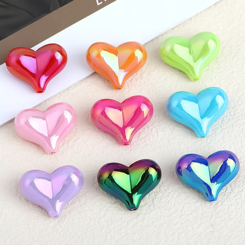 50pc/bag DIY UV Plated tie dye color heart acrylic beads for jewelry making bracelet phone chain keychain beads cute charms bulk