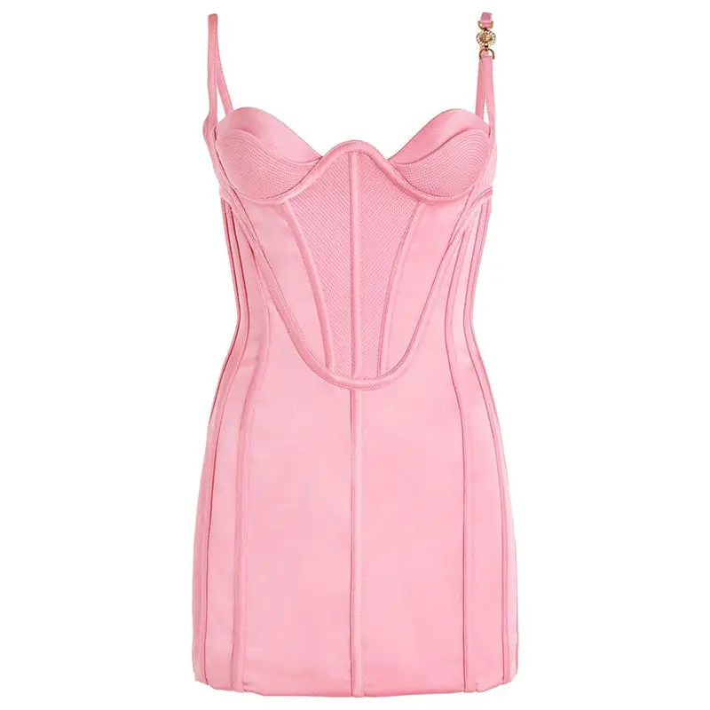 Custom Cheap 2023 Women Casual Fashion Summer Lady Pink Elegant Corset Luxury Strapless Sexy Bodycon Party Club Mini Dress