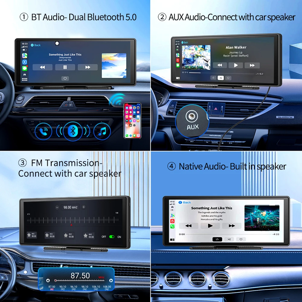 10.26 Inch Android 13 Dashboard Dash Cam Wireless CarPlay & Android Auto Mirror Link Car Stereo WiFi GPS BT FM Voice Car DVR