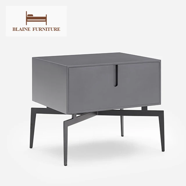 Nordic Modern Black Legs And Grey  MDF With Metal Drawer Bedside Table Storage Nightstand Modern