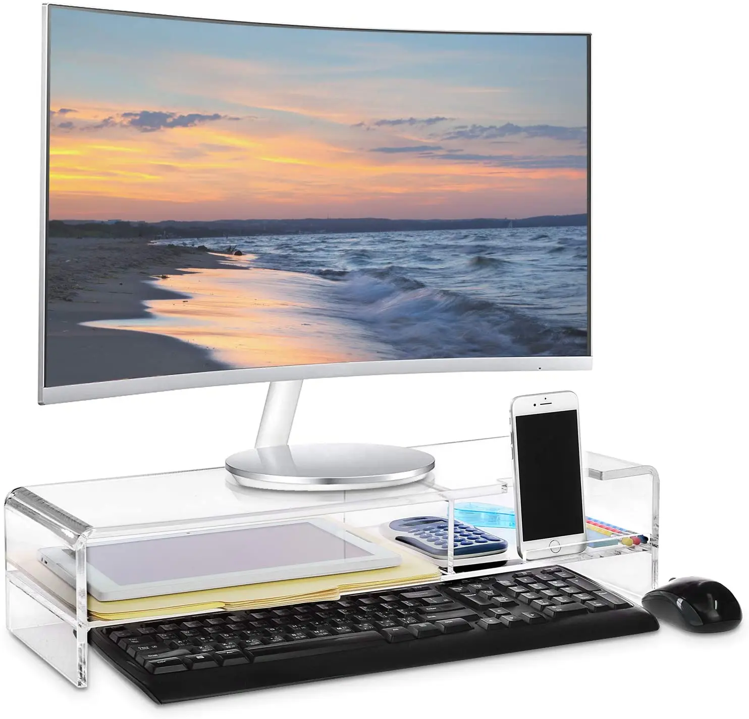 Professional OEM Premium Acrylic Monitor Stand Computer Display Holder for Home Office Wholesale PC Desk Storage for Keyboard