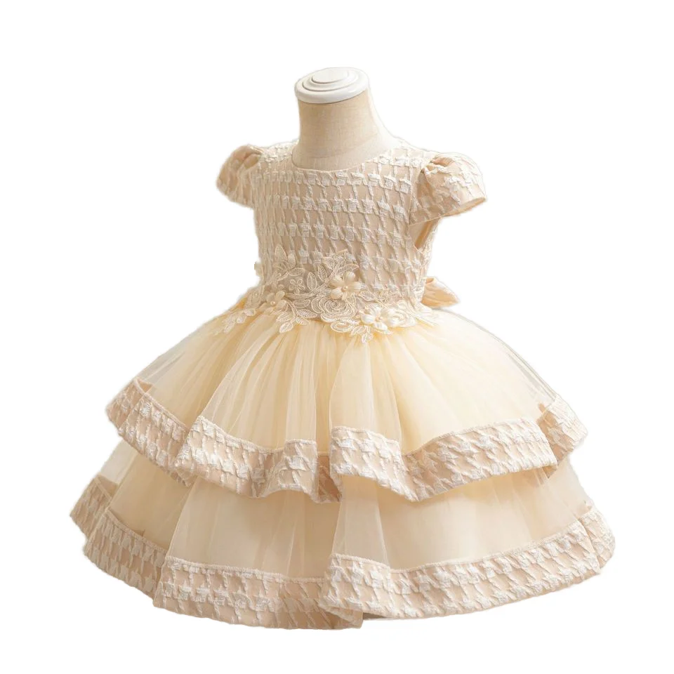 Wholesale Mini Floral Design Short Sleeve Kids Clothing Beautiful Satin Fabric with Flower Decoration Formal Style Summer Season