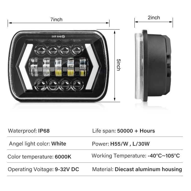 High Low Beam 7x5 7x6 jeeps Led Headlights for truck offroad with arrow halo amber turn signal DRL 7 inch led headlight