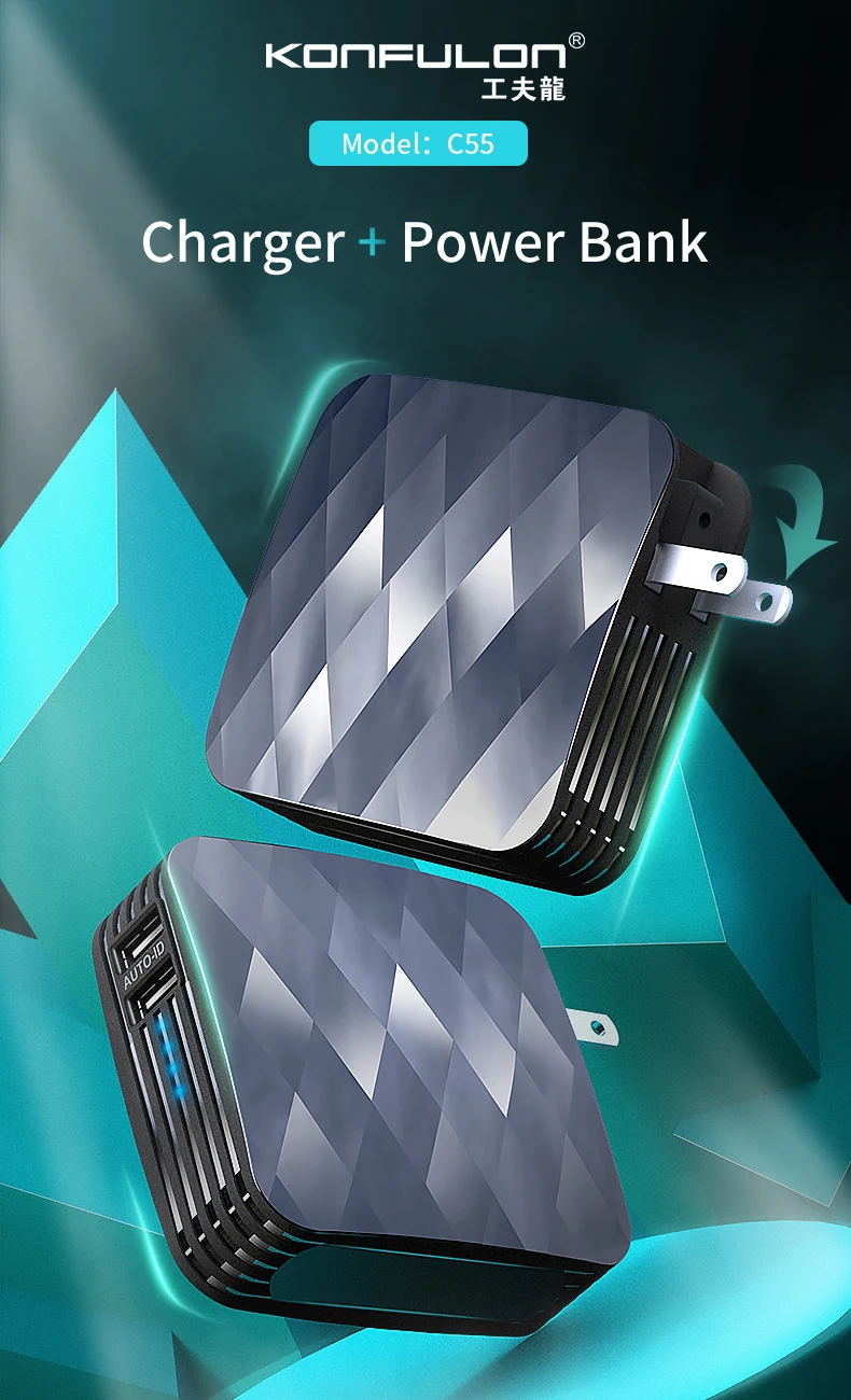 Konfulon Most Popular Products Built-in Charger Plug Adapter Cable Portable Mini Power Bank 5000mah Handybrite Mini Powerbank AC