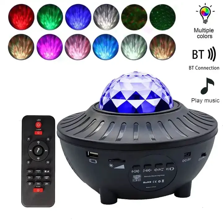Remote Control BT Speaker Led RGB Laser Starry Sky Music Star Projector Water Wave Pattern Color Light