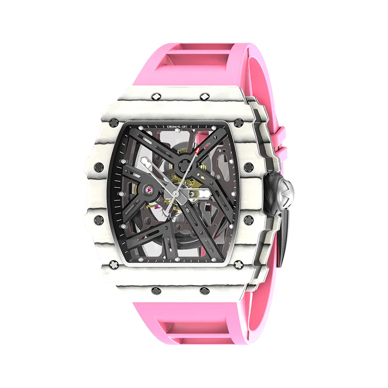 Classic Watch for men Pink 42mm carbon fiber Tonneau Holiday Gifts automatic wrist watch men hand watch