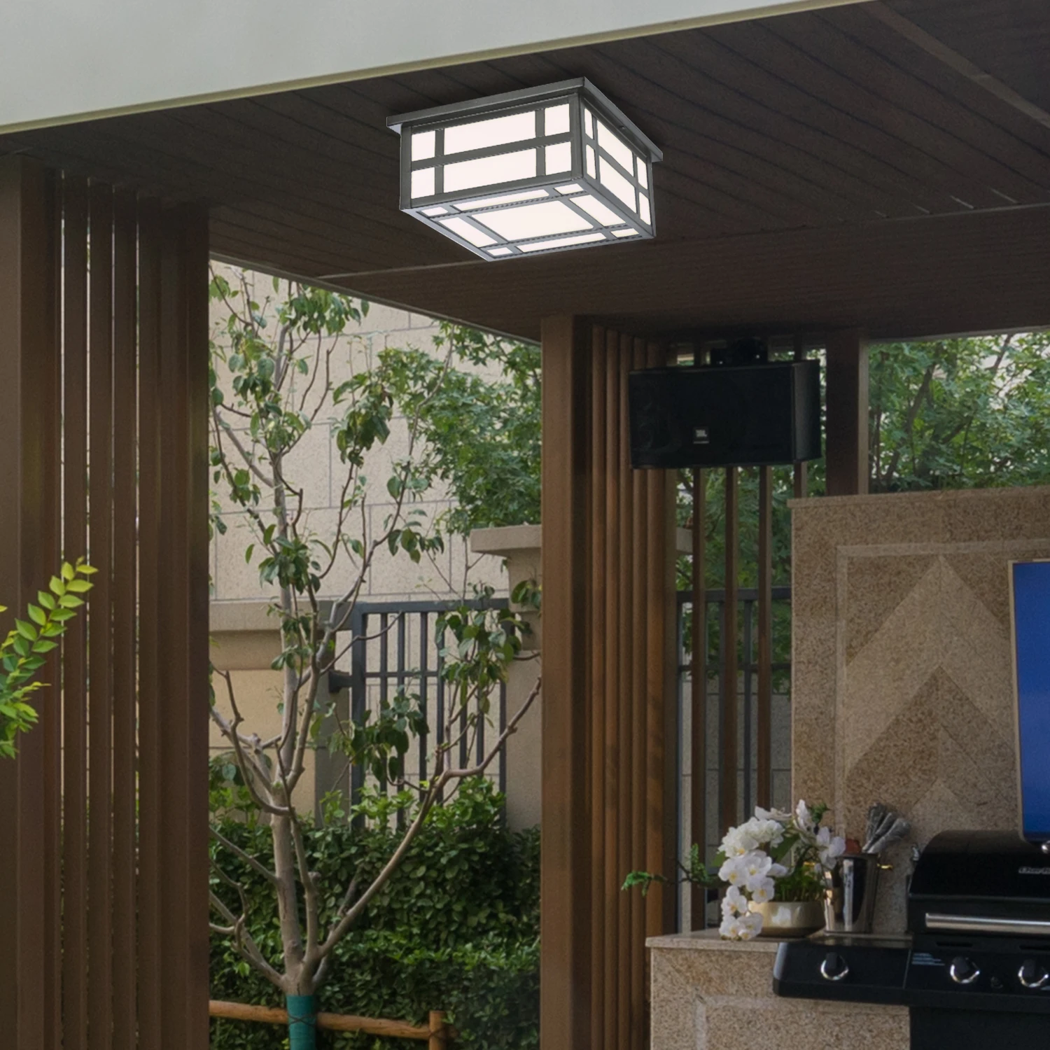  Square Outdoor 11 inch Ceiling Lamp White Acrylic cover Surface Mounted Garden Fixture UL ETL